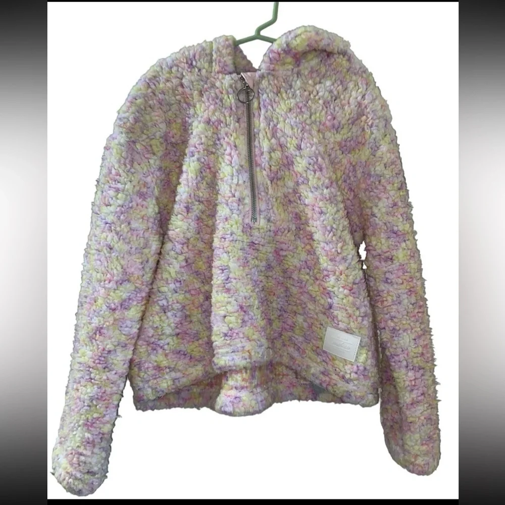 Justice Girls Sherpa Fuzzy Half Zip Hoodie Pullover Pastel Size 7/8